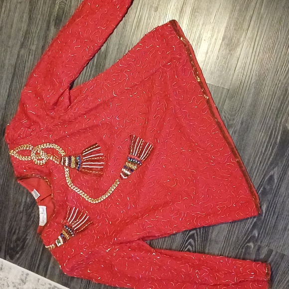 Lawrence Kazar Holiday Silk embellished tassel top blouse L - Picture 4 of 13